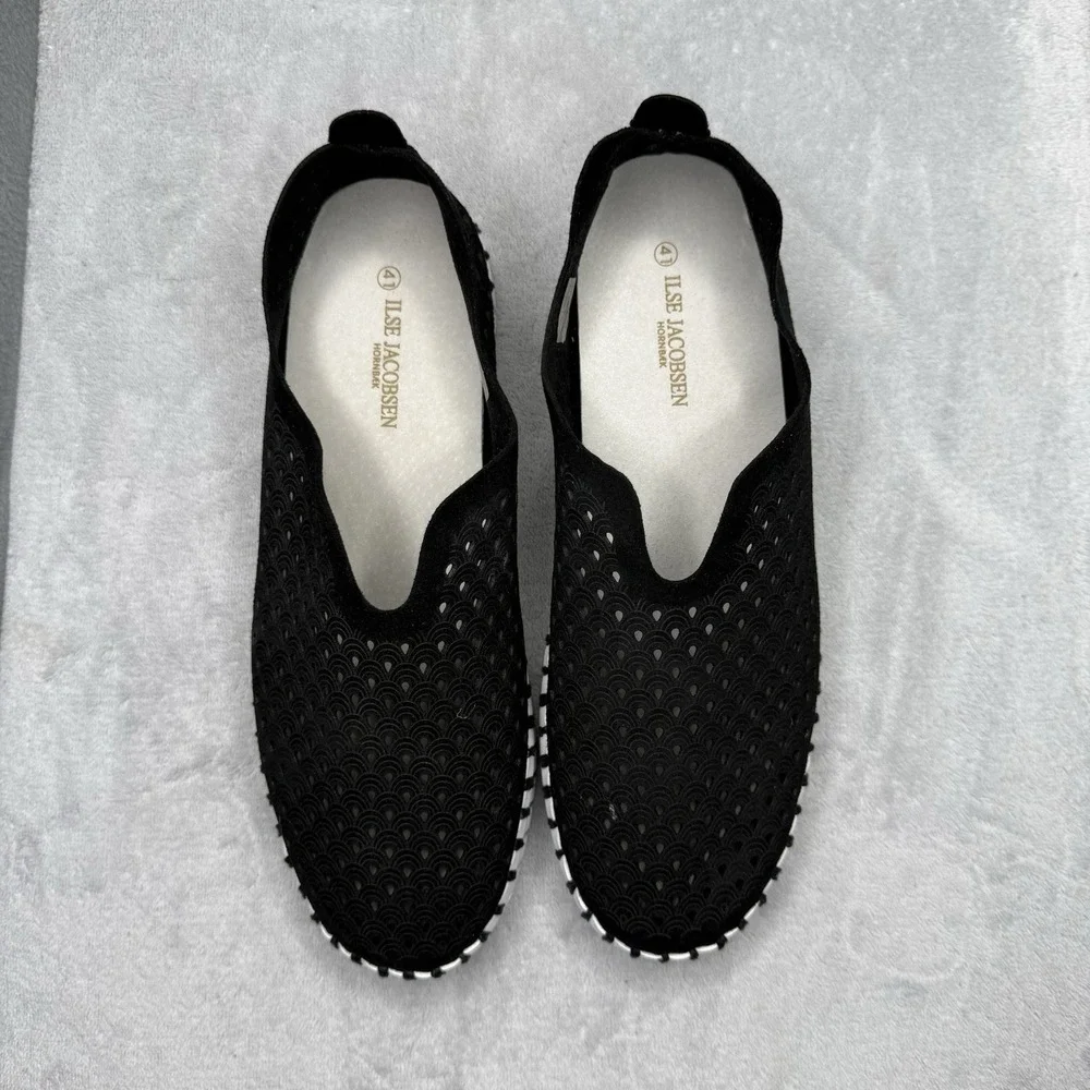 Ilse Jacobsen Tulip 139 Black Perforated Slip On Shoes Women's EU 41 US 10-10.5